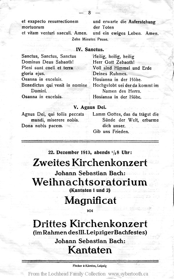 Leipzig Germany, 19 November 1913 Thomaskirche, Leipzig Die Hohe Messe, Bach