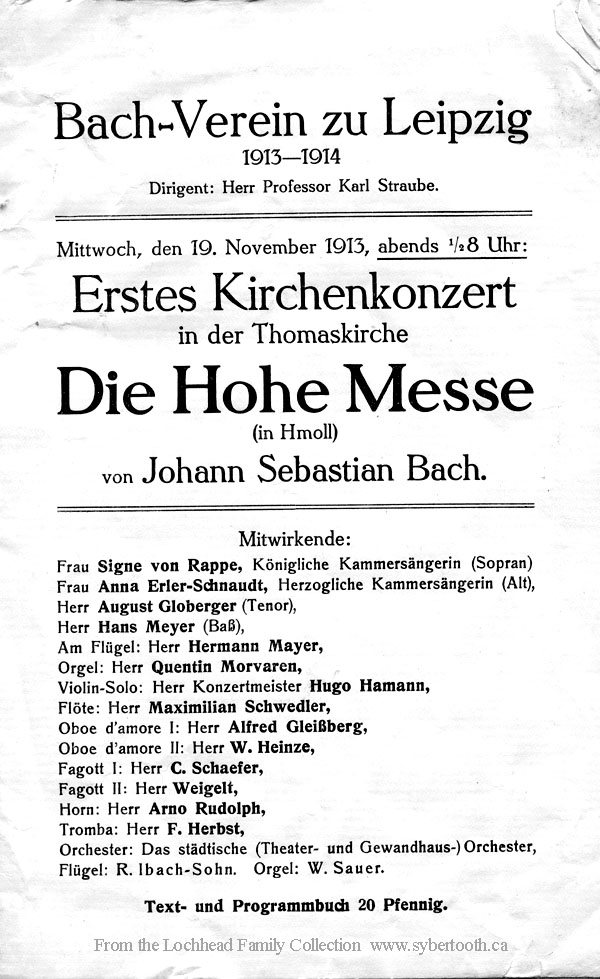 Leipzig Germany, 19 November 1913 Thomaskirche, Leipzig Die Hohe Messe, Bach